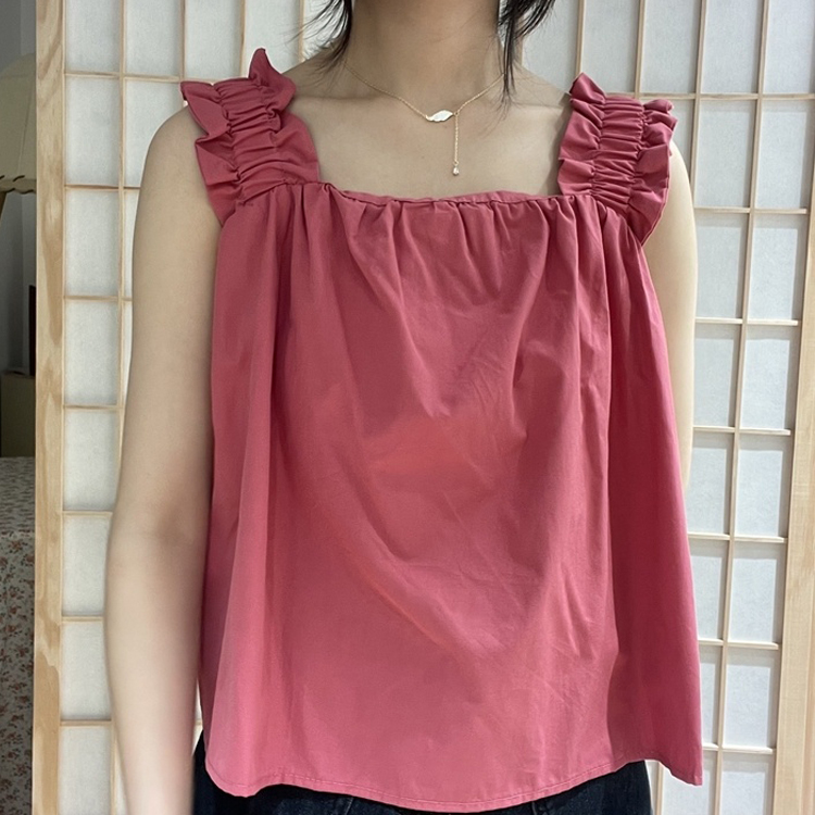 KOIN COLLECTION Square Frill Banding Sleeveless Blouse Pink Color & Free Size 1