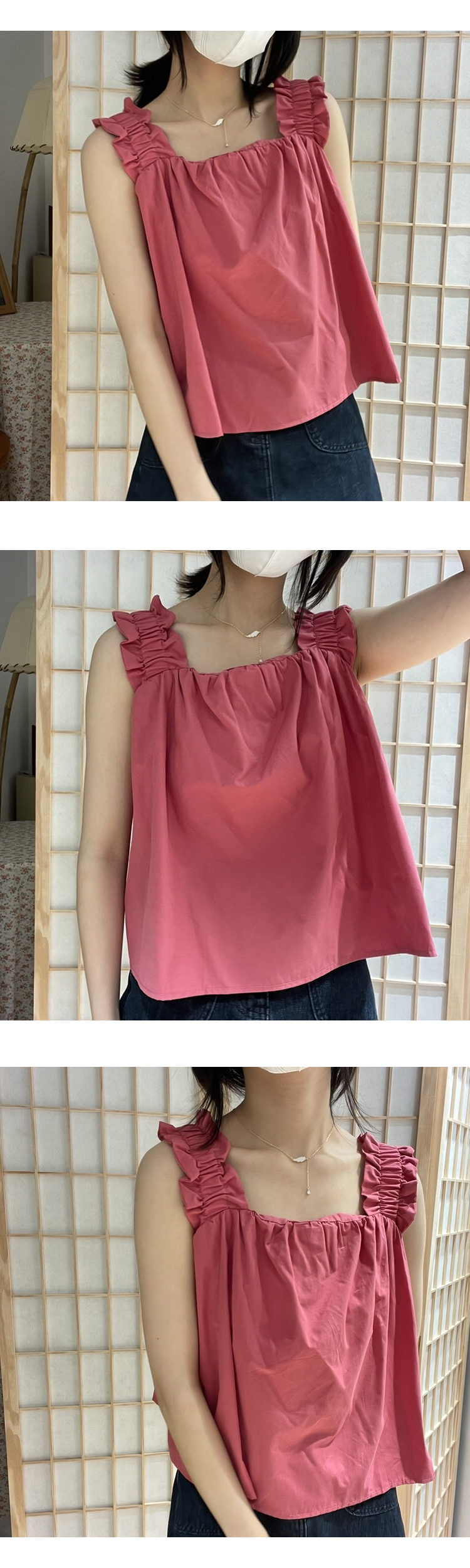 KOIN COLLECTION Square Frill Banding Sleeveless Blouse Pink Color & Free Size 2