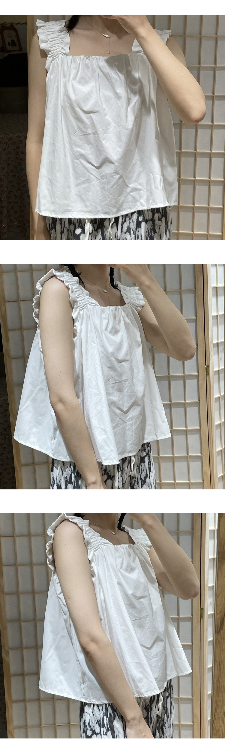 KOIN COLLECTION Square Frill Banding Sleeveless Blouse White Color & Free Size 5